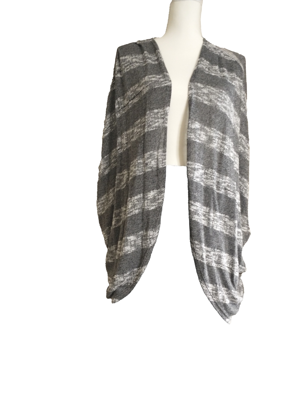 Gray & White Striped Open-Front Sweater